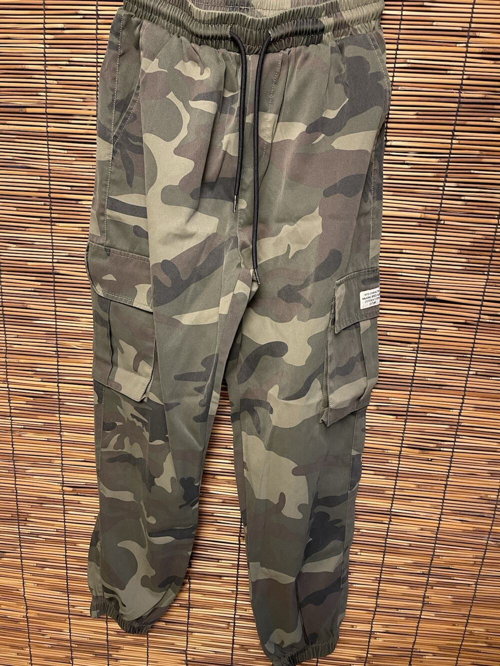 Camo Cargo Jogger Pants‎ Green Brown Woodland Camouflage Streetwear Small